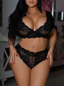 Kích thước lớn Của phụ nữ Ren Sexy Bộ đồ lót - màu đen - Xem 4