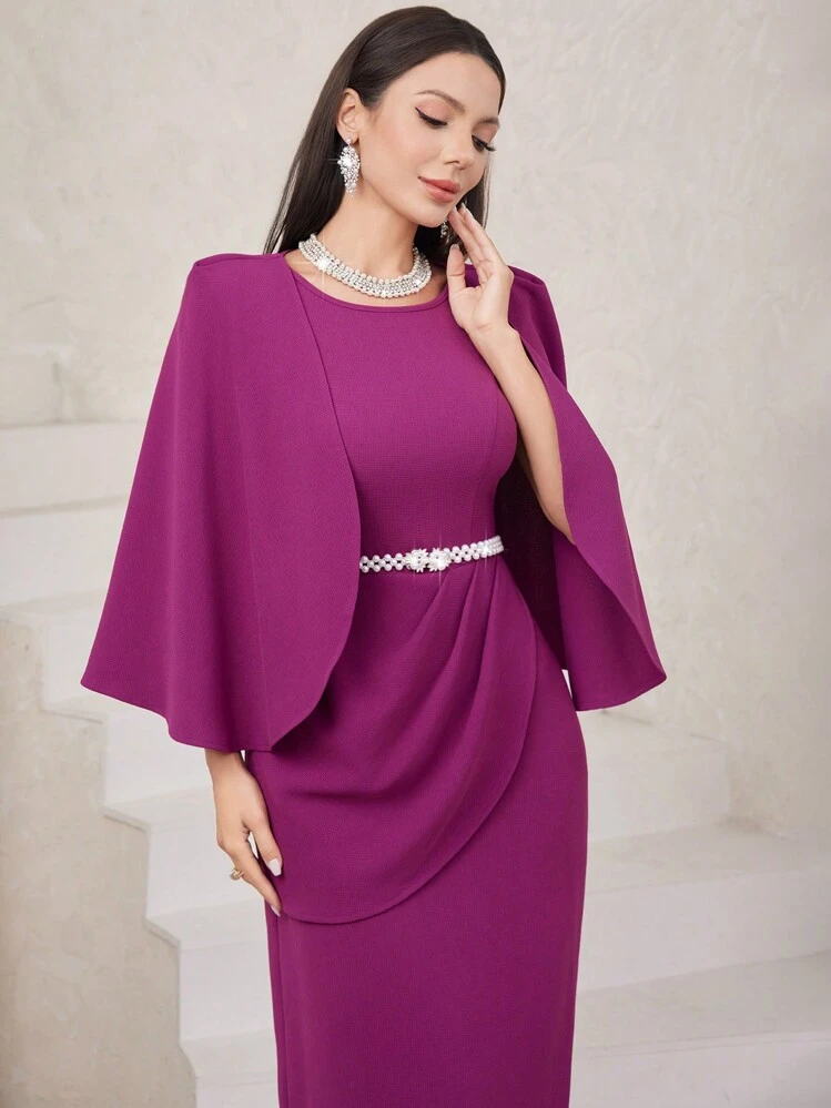 Modelyn Women'S Solid Color Patchwork Cape Dress - Red Violet - View 1