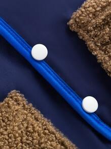 Baby Boy Dual Pocket Borg Collar Coat - Royal Blue - View 7