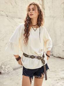 Bohemela Kỳ nghỉ Của phụ nữ Xù Hoa Sen Áo sơ mi - Màu be - Xem 1