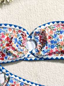 SHEIN Swim Summer Beach Floral Print Bandeau Bikini Set Valentine - Multicolor - View 6