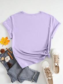 SHEIN EZwear 女款字母小熊印花短袖t卹 - 紫丁香色 - 查看 2