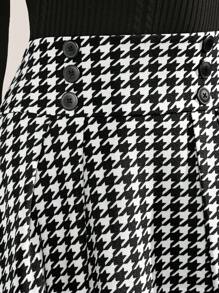 SHEIN Clasi Double-Breasted Houndstooth Skirt With Embellished Wide Waist - Black and White - View 6