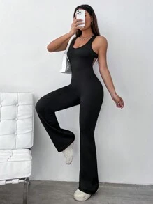 SHEIN Unity Casual Backless Tank Top Jumpsuit And Flared Pants - Black - View 4