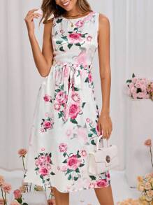 SHEIN Clasi 女式全花卉印花提花無袖洋裝 - 彩色 - 查看 4