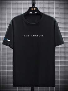 Manfinity LEGND Men's Plus Size Letter Print Short Sleeve T-Shirt - Black - View 6
