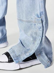 SUMWON Loose Fit Carpenter Jean With Split Hem - Baby Blue - View 5