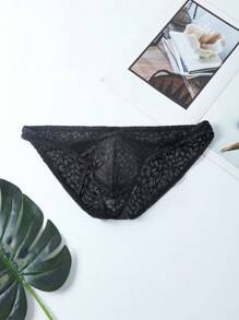 Men'S Stretch Soft Sexy Lace Briefs - Black - View 5