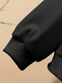 SHEIN LUNE 大码女式新年快乐图案圆领套头卫衣 - 黑色 - 查看 4