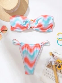 SHEIN Swim Summer Ladies' Gradient Color Swimwear Set Carnival - Multicolor - View 1