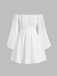 SHEIN Girlism Tienermeisje Geweven Stevige Open schouders Gekreukte taille Jurken