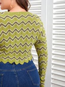 Sara Cennamo Designer Women Plus Chevron Pattern Cut Out Tie Front Sweater, For Holiday, Festival - Multicolor - View 7