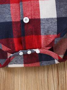 嬰兒男寶格鬚格襯衫連體衣和褲子套裝 - 紅色 - 查看 3