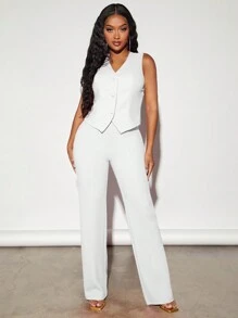 SHEIN SXY Women'S Vest And Pants Set In Fall/Winter - White - View 1