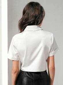 Anewsta 女士短袖襯衫,帶有裝飾口袋 - 白色 - 查看 2