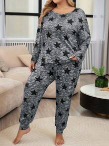 Freizeit Pyjama Set In Übergröße Mit Tie-dye Und Sternendruck
