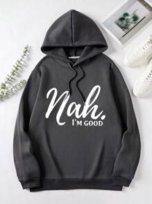 Men'S Letter Print Hooded Sweatshirt - Dark Grey - View 1