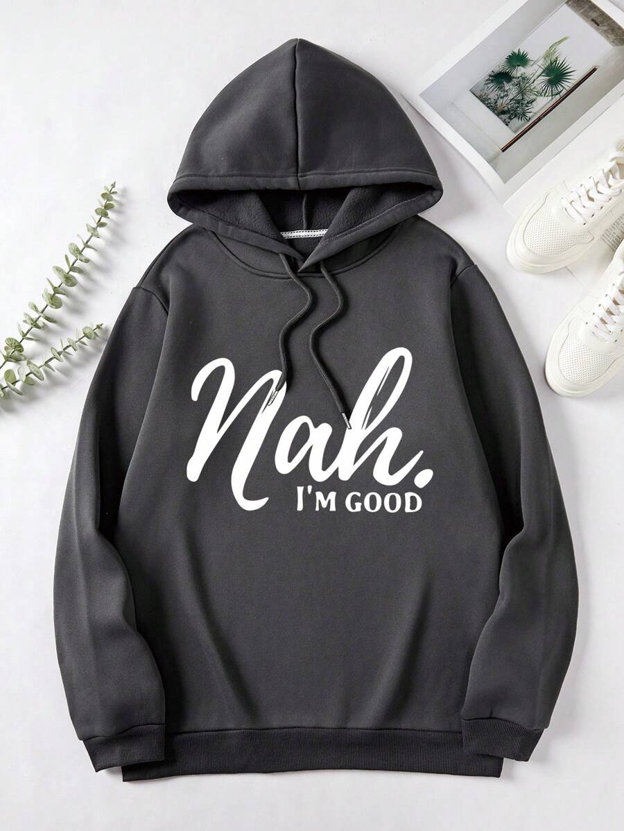 Men'S Letter Print Hooded Sweatshirt - Dark Grey - View 1