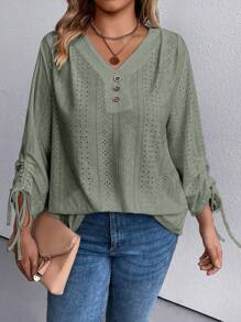 SHEIN LUNE 大尺寸鏤空刺繡t卹 - 綠色 - 查看 6