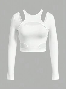 SHEIN ICON 女款鏤空長袖 T 卹 - 白色 - 查看 1