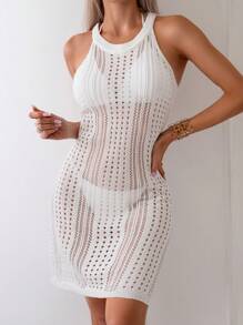 SHEIN Swim Women's Hollow Halter Cover Up - White - View 1
