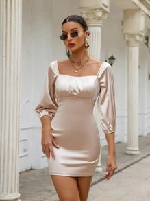 Zolique Ladies' Square Neckline, Bodycon Dress - Apricot - View 5