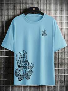 Manfinity Homme Nam Gấu Hoạt hình Áo thun - Màu xanh nhạt - Xem 3