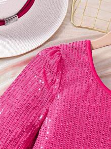 SHEIN 適合青少女穿著的露肩派對服裝 - 玫紅色 - 查看 3