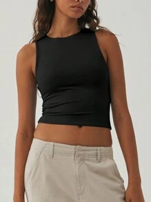 Top de tirantes negro entallado para mujeres - Negro - Ver 1