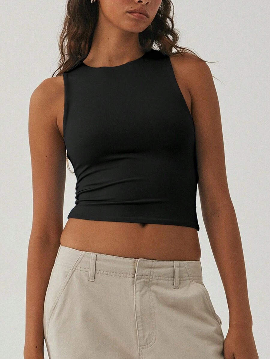 Top de tirantes negro entallado para mujeres - Negro - Ver 1