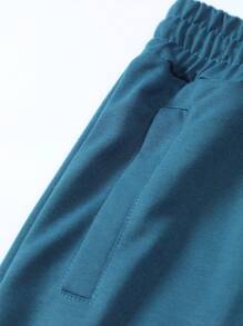 SHEIN Daily&Casual 男裝純色束口運動褲 - 藍色 - 查看 7