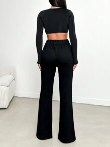 EURMUSE Women's Flared Trousers - Black - View 2