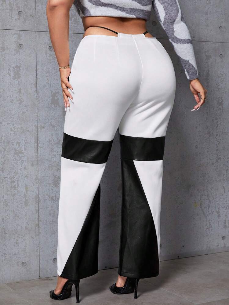 Plus Colorblock Cut Out Waist Split Hem Pants