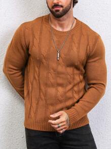 Manfinity Homme Nam Chất rắn Xoắn Dan Áo len - Màu vàng - Xem 4