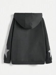 ROMWE Grunge Punk 复古街头风格女式星星贴片羊毛运动衫，长袖上衣 - 黑色 - 查看 2