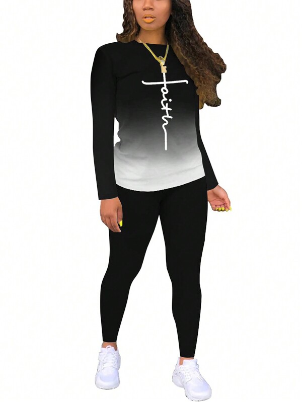 Ombre Letter Graphic Tee & Leggings