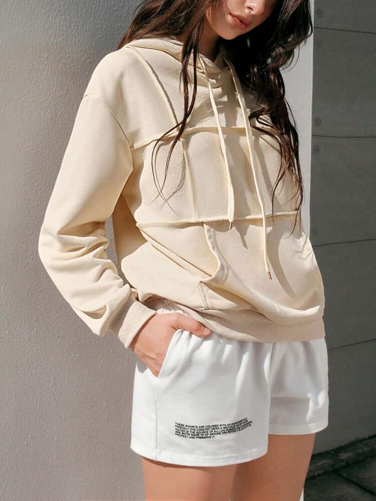 Women's Solid Color Hooded Sweatshirt With Drawstring Pullover Fall Sweatshirt