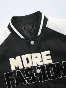 Manfinity Homme Men's Letter Print Contrast Color Baseball Jacket, Casual Autumn