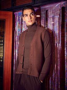 Manfinity VCAY Men'S Sleeveless Button-Down Cardigan - Brown - View 9