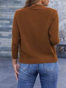 AAmilife Casual Simple Solid Color 3/4 Sleeve Cardigan - Rust Brown - View 4