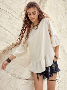 Bohemela Kỳ nghỉ Của phụ nữ Xù Hoa Sen Áo sơ mi - Màu be - Xem 5