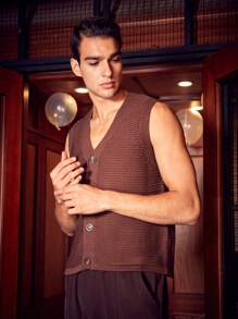 Manfinity VCAY Men'S Sleeveless Button-Down Cardigan - Brown - View 3