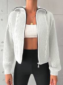 EURMUSE Cardigan cu fermoar, cu umerii căzuți