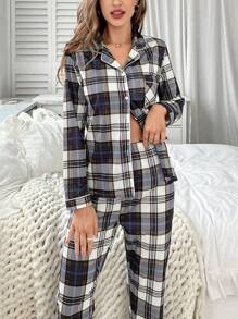 Của phụ nữ Nhiều màu In kẻ sọc Cổ áo tây Tay áo dài Quần Bộ mặc nhà - Nhiều màu - Xem 5