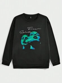 Manfinity RebelGame Nam Kích thước lớn Dệt kim Giải trí Vòng cổ Áo nỉ - màu đen - Xem 1