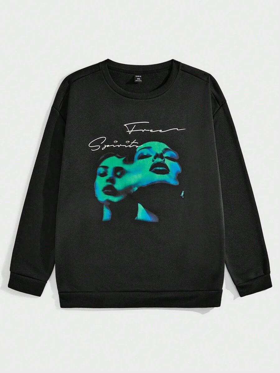 Manfinity RebelGame Nam Kích thước lớn Dệt kim Giải trí Vòng cổ Áo nỉ - màu đen - Xem 1