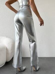 EURMUSE Ladies' Silver Coated Pants - Silver - View 5