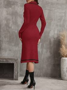 SHEIN LUNE 女款撞色新年修身毛衣連身裙 - 彩色 - 查看 2