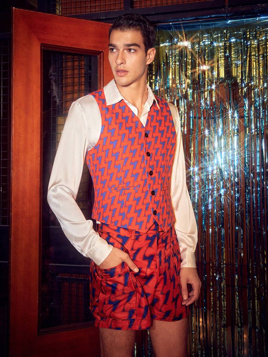 Manfinity VCAY Men'S Geometric Printed Woven Vest - Orange - View 1