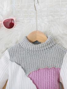 Cô Gái Trẻ Khối màu Cổ cao Áo thun - Màu tím - Xem 5